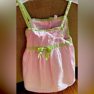 Kid’s Headquarter’s girl’s pink striped and green trimmed dress(6x)